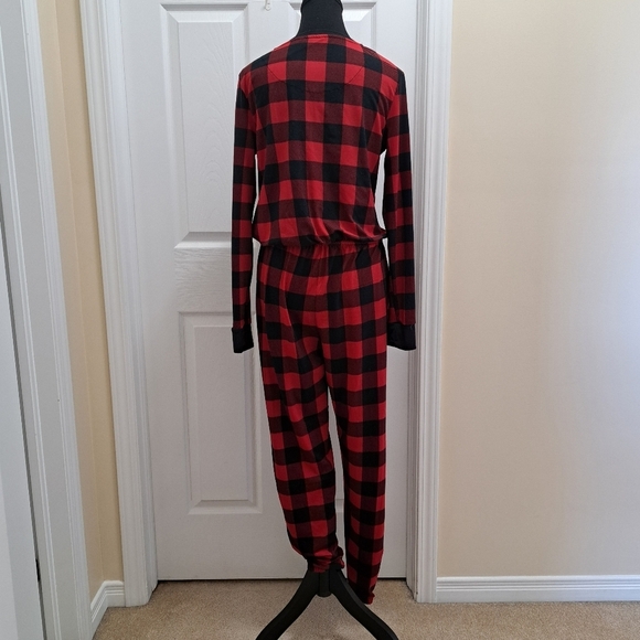 La Vie En Rose Buffalo Plaid Pajamas Onesie Pj's Red Black Women's Small Cozy - Picture 6 of 14